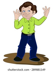 Vector illustration of man counting on his fingers.