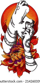 Vector illustration of man coverved with flower art on the white background.