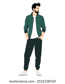 Vector illustration of a man in a dark green tracksuit