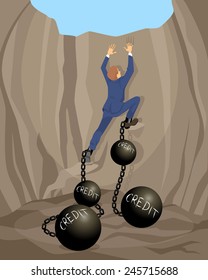 Vector illustration of a man in debt hole