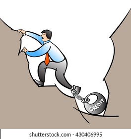 Vector illustration of a man in debt hole