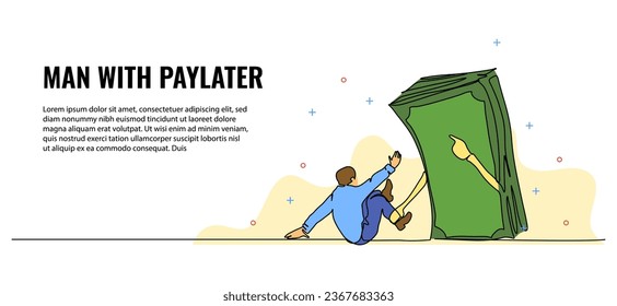Vector illustration of man in debt. Modern flat in continuous line style.