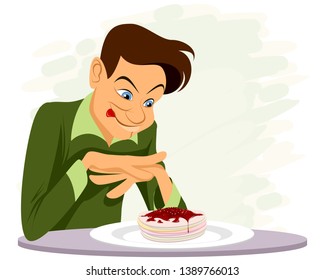 Vector illustration of a man and a delicious dessert