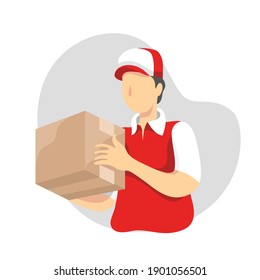 Vector illustration of a man delivering a package delivery, delivery service concept