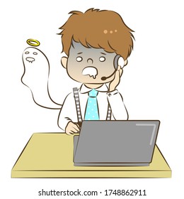 
Ilustración vectorial de un hombre que desaparece en un centro de llamadas