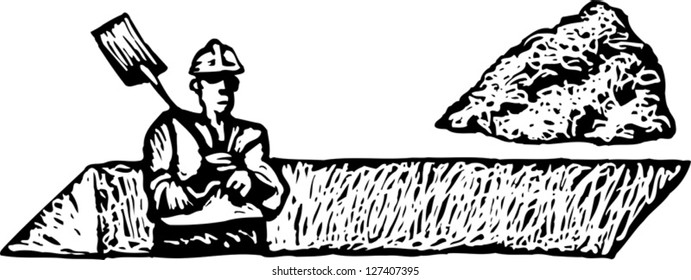 Vector illustration of man digging trench