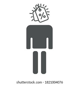 
Vector illustration. A man with a discount tag instead of a head.