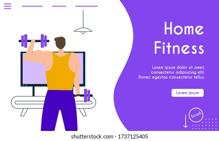 Vector illustration of man doing bench press barbell exercises. Training apparatus for muscle, sports equipment in gym. Healthy lifestyle, strength exercises, bodybuilding, workout, sport activity