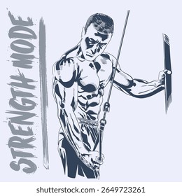 Vector illustration of man doing cable triceps pushdown exercise gym workout bodybuilding arm training