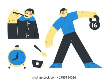 vector illustration of a man doing morning exercises with kettlebell