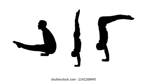 Vector illustration with man doing physical activity. Male body fit shadow shape isolated on white background. Fitness, yoga and meditation concept. Healthy lifestyle at home and in the studio print