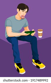 ilustrador vectorial hombre con donut y café
