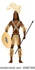 Vector Illustration of a man dressed in Zulu Carnival Halloween Costume.