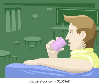 Vector illustration of man drinking in bar with background on separate layer