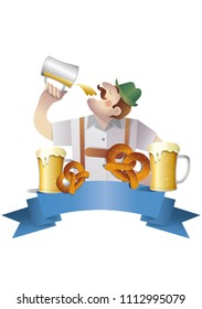 Vector illustration with a man drinking beer. Oktoberfest. German public holiday.