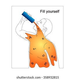 Vector illustration man drinking juice with vitamins