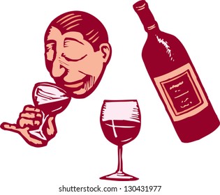 Vector illustration of man drinking wine