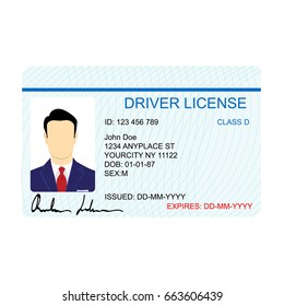 Vector illustration man driver license card template