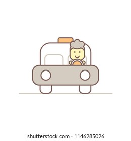 vector illustration. man drives a car. taxi driver driving a car