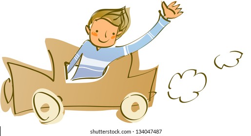 Ilustración vectorial de un hombre conduciendo un auto