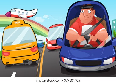 A vector illustration of a man driving a car