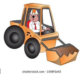 Ilustración vectorial de un hombre que conduce una excavadora.
