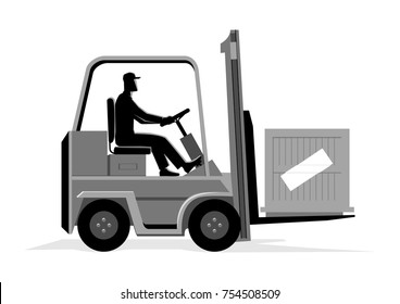 Vector illustration of a man driving a forklift