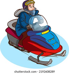 vector illustration of man driving snowmobile