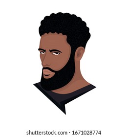 Dibujo vectorial de un hombre con una gota desvanecida y barba hollywoodian sobre un fondo blanco. La persona moderna con un corte de pelo elegante. Plantilla para barberías, salones. Avatar en realismo de estilo.