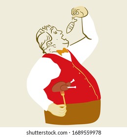 vector illustration man eating fish and chicken