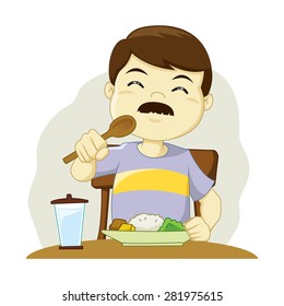 Vector illustration of a man eating his meal