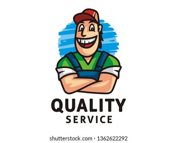 Vector illustration of a man for an emblem. Suitable for providing various services: construction, installation, plumbing, loading, etc.