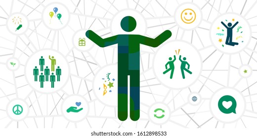 vector illustration of man with emotional psychological resources symbols