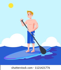 A vector illustration of a man enjoying water sports in the blue sea
