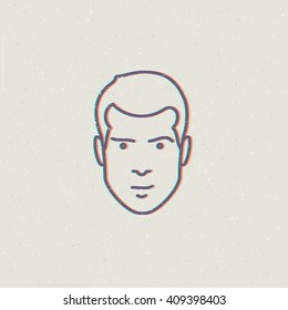 Vector illustration of man face. Fashion illustration of male sign. Masculine head icon. Man face illustration.