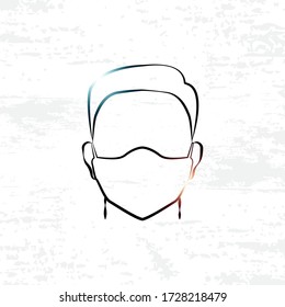 Vector Illustration des Menschen mit Gesichtsmaske mit Linienstil auf einem Hintergrund