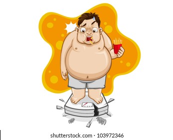 vector illustration man fat over weight fat French Fries