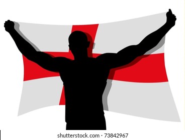 Vector illustration of a man figure carrying the flag of England