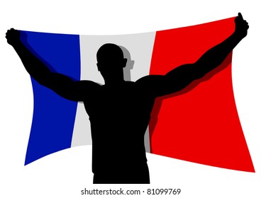 Vector illustration of a man figure carrying the flag of France