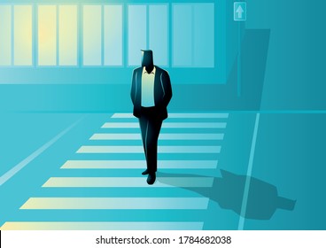 Vector illustration of man figure walking on zebra cross