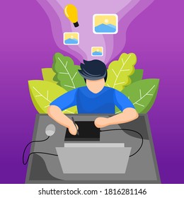 vector illustration of a man finding an idea