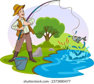 vector illustration of man fishing