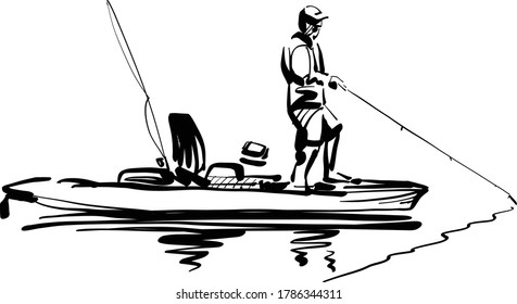 the vector illustration of a man fishing on a kayak