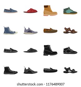 Vector illustration of man and foot icon. Collection of man and wear stock symbol for web.