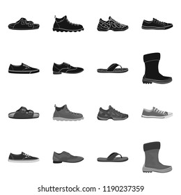 Vector illustration of man and foot symbol. Collection of man and wear stock vector illustration.