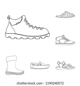 Vector illustration of man and foot symbol. Collection of man and wear stock symbol for web.