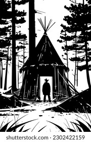 vector illustration of man in the forest