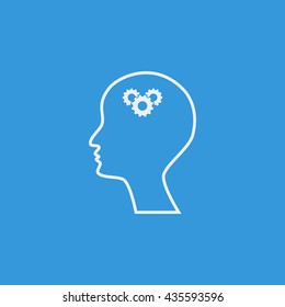 Vector illustration of man gears sign icon on blue background.