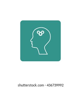 Vector illustration of man gears sign icon on green background.