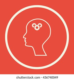 Vector illustration of man gears sign icon on red background.